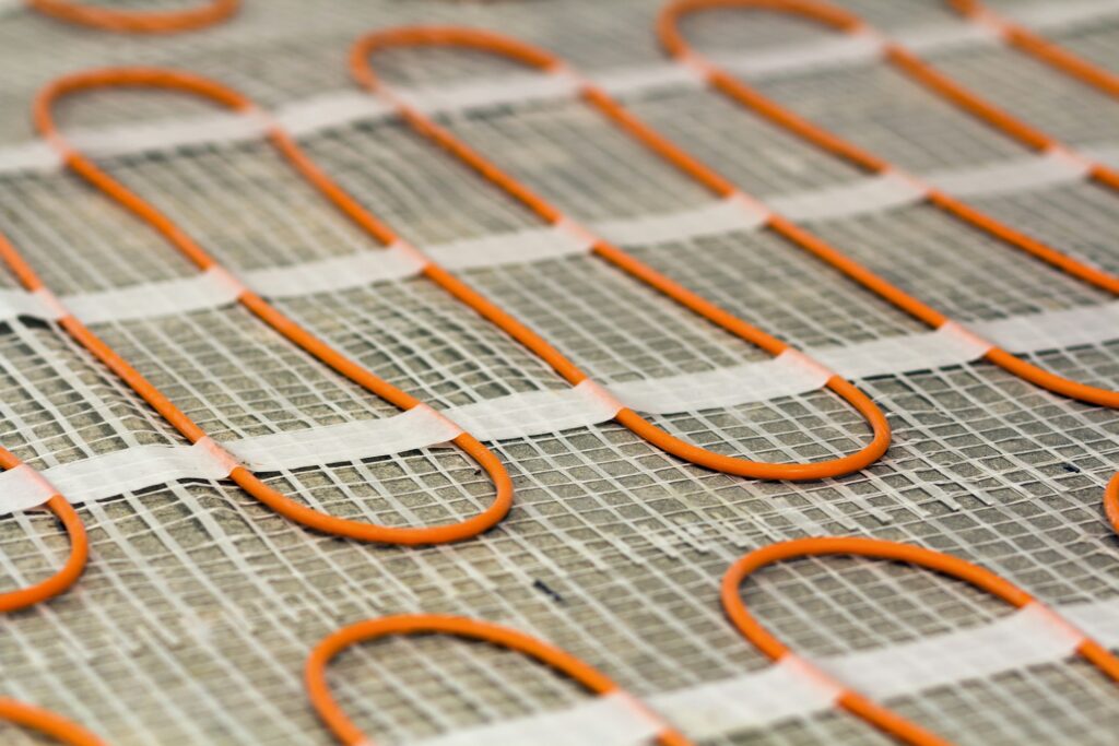 Heating cable for warm floor close-up detail. Renovation works